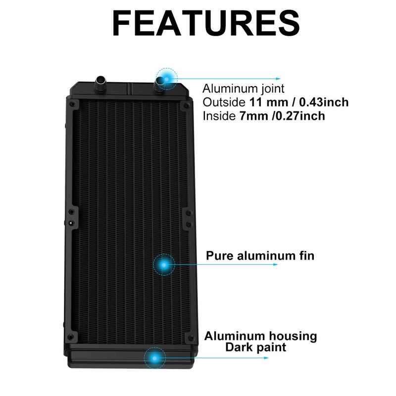 Clyxgs Water Cooling Radiator, 12 Pipe Aluminum Heat Exchanger Radiator with Tube for PC CPU Computer Water Cool System DC12V 240mm - Image 4